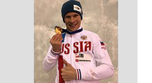 Nickolay Kuzovlev wins a gold medal in the UIAA Ice Climbing World Cup 2018 in Switzerland