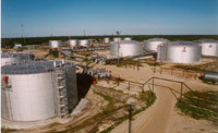 Complex Gathering Station -10 of the Samotlor field. Tank farm and oil pump station